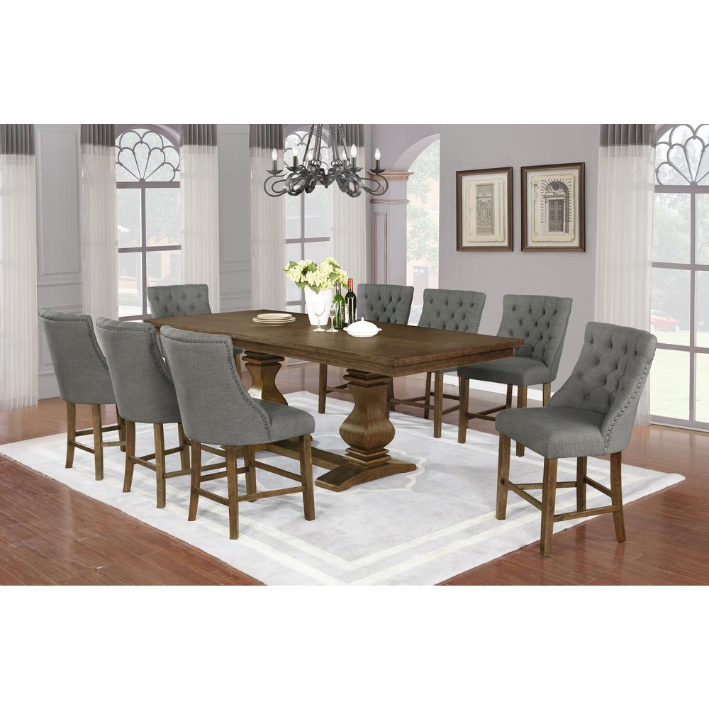 9pc Counter Height Dining Set, Dining Chairs in Dark Grey, Table w/ 18" Center Leaf in Walnut Finish. Picture 3