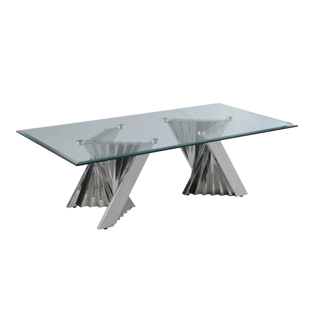 Glass Coffee Table with Stainless Steel Double Base. Picture 1