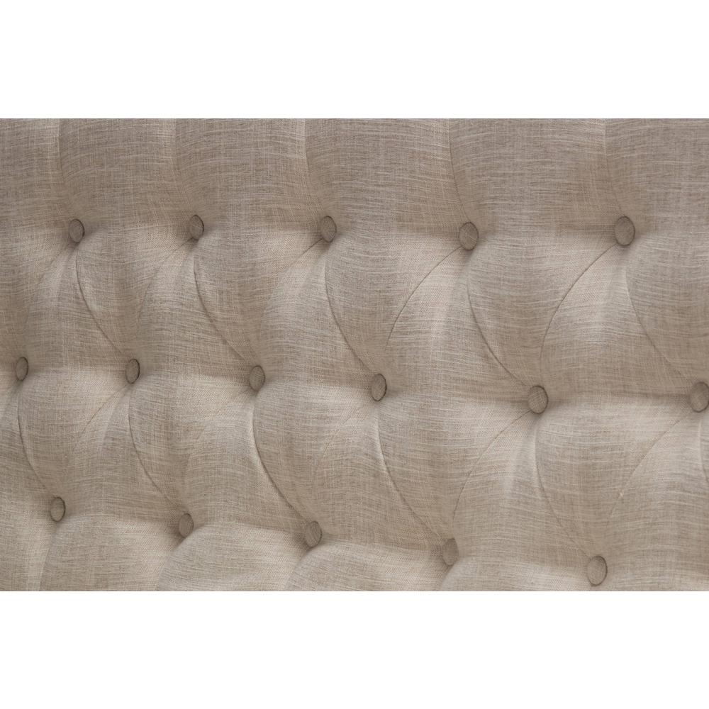 Classic Upholstered Bench in Linen Fabric w/Tufted Style Back & Nailhead Trim, Beige. Picture 5