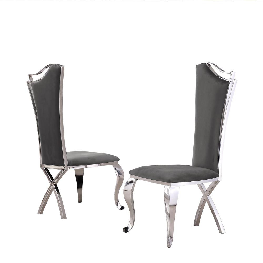 White Marble 5pc Set Non-Tufted Stainless Steel Chairs in Dark Grey Velvet. Picture 6