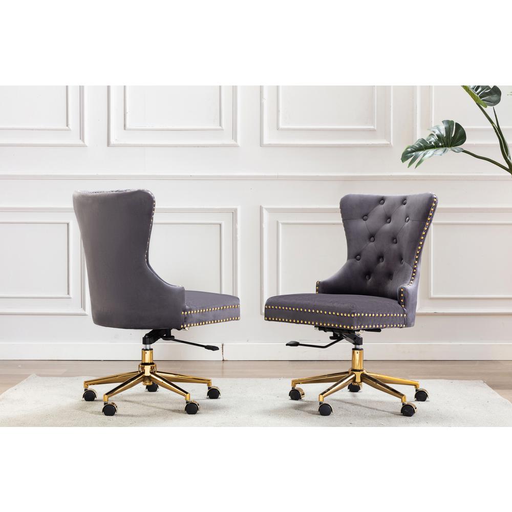 Tufted Velvet Upholstered Adjustable Wingback Chair, Gold Base, Dark Grey - Sinlge Only. Picture 1