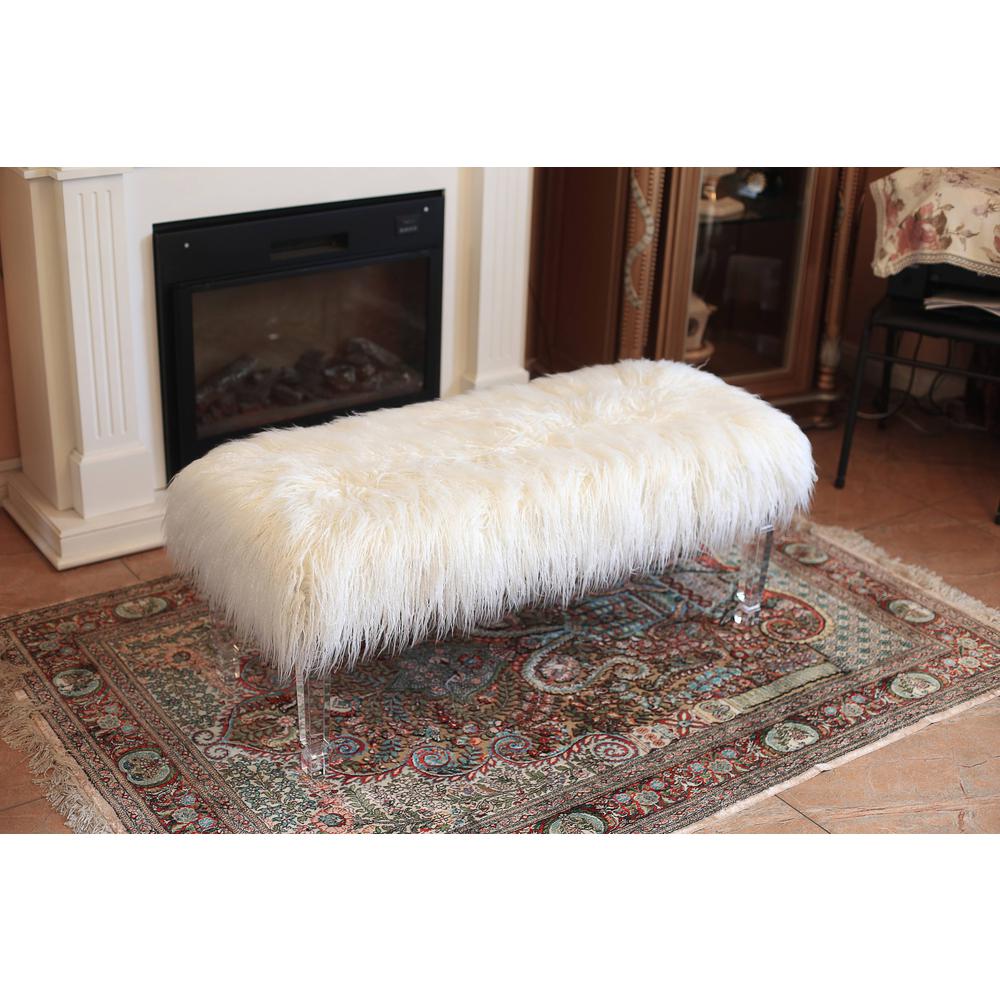 Fur Bench with Acrylic Legs. 2 Colors to Choose: White or Pink. Picture 1