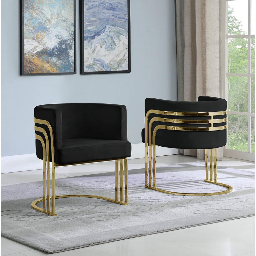 Single Velvet Barrel Chair, Golden Chrome Legs, Black. Picture 3