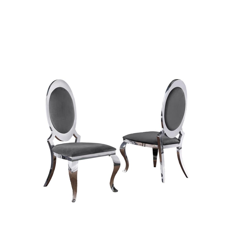 Velvet Uph. Dining Chair, Stainless Steel Frame (Set of 2) - Dark Grey. Picture 1