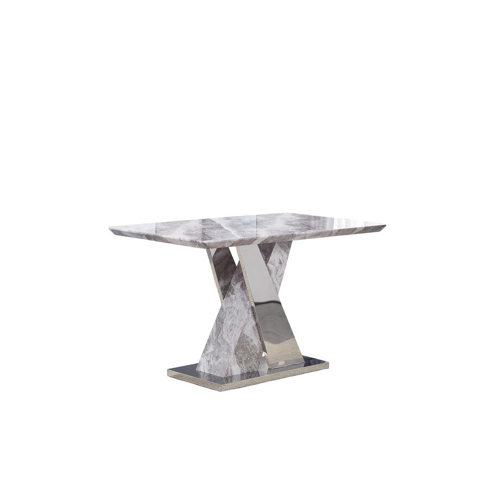 Counter Height White Faux Marble Dining Table with Stainless Steel X-Base. Picture 1