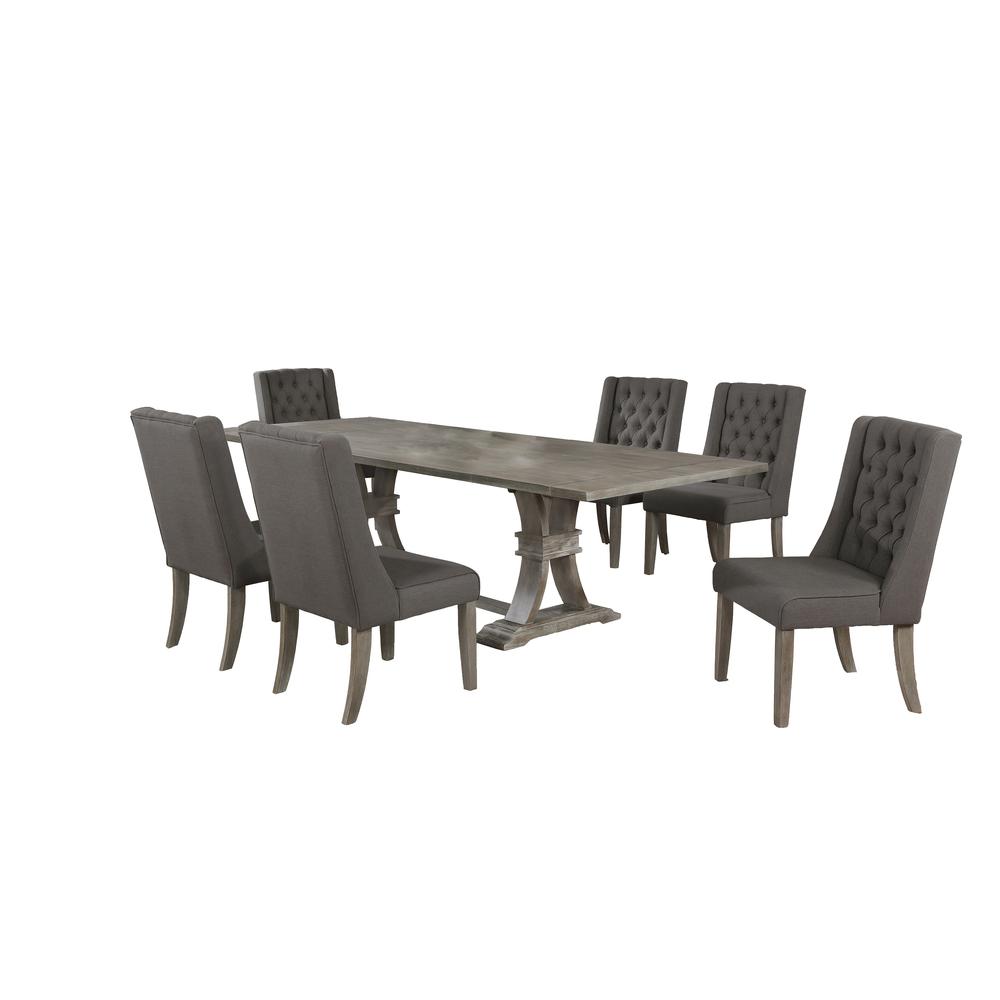 7 Piece Dining Set Extendable w/two 16"Side Leaves Extension & 6 Chairs in Dark Grey Linen. Picture 1