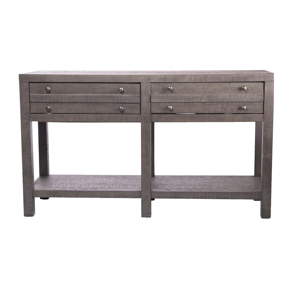 Rustic Style Console Table with Shelf and 2-Drawer Storage, Rustic Dark Grey. Picture 3