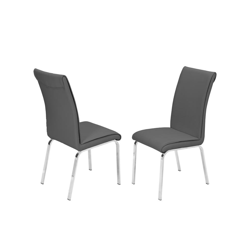 Faux Leather Dining Side Chairs, Chrome Legs (Set of 2) - Dark Grey. The main picture.