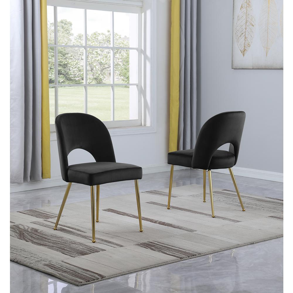 Black Velvet Dining Side Chair Openback, Chrome Gold, Set of 2. Picture 2