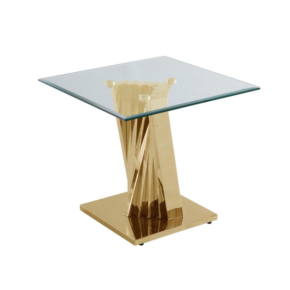 Glass End Table with Stainless Steel Gold Base. Picture 2