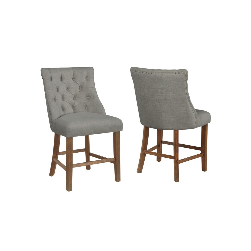 Counter height chair set of 2 in grey linen fabric. Picture 1