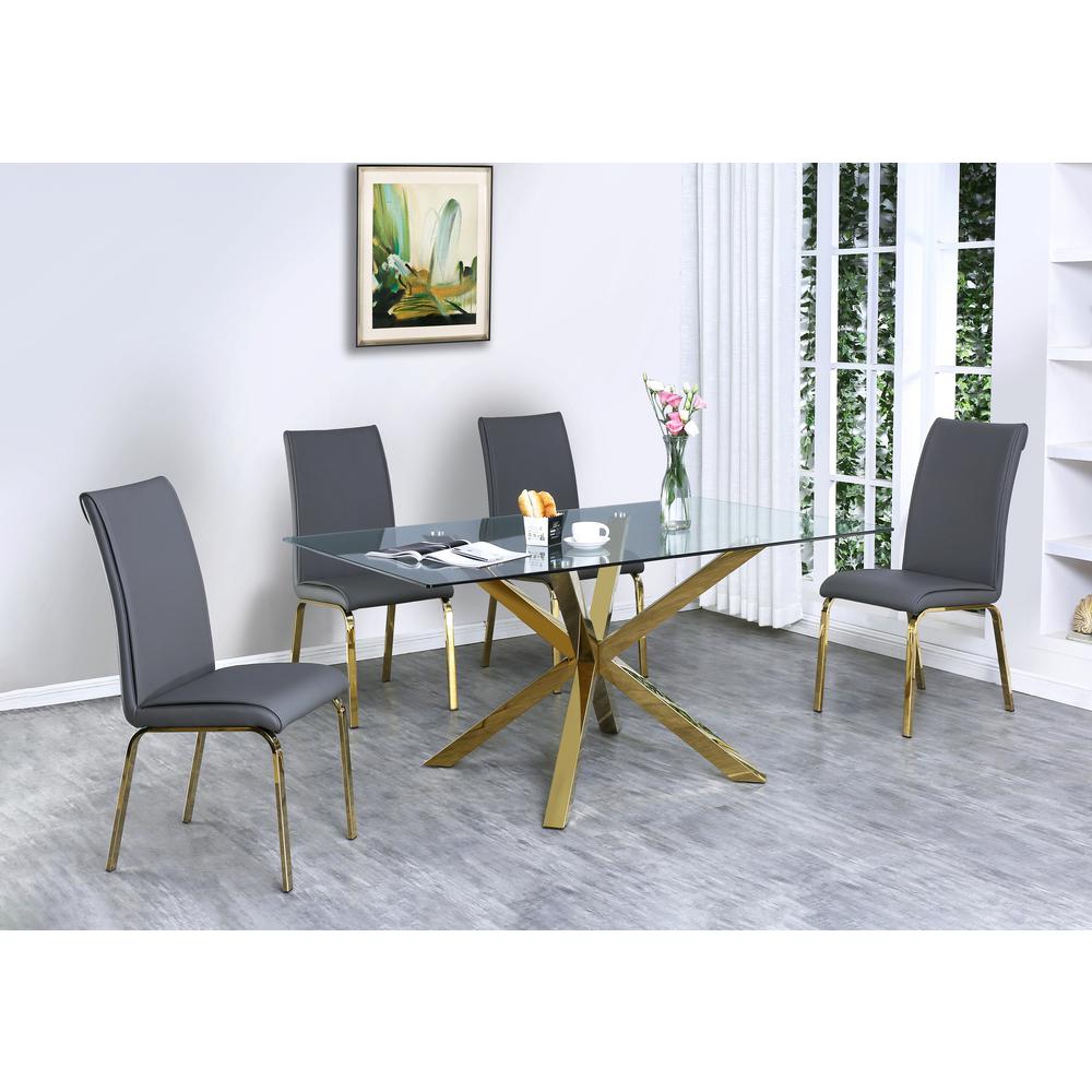Classic 5pc Dining Set with Glass Top Dining Table & Faux Leather Side Chairs. Gray.. Picture 1
