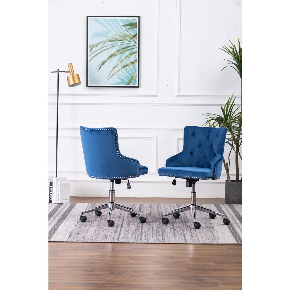Tufted Velvet Upholstered Office Chair in Navy Blue - Single. Picture 1