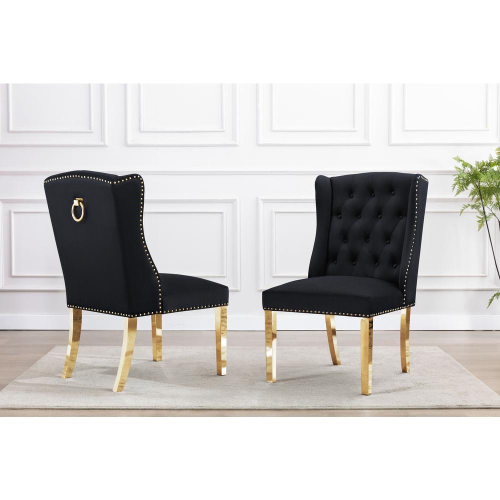 Tufted Velvet Upholstered Side Chairs, 4 Colors to Choose (Set of 2) - Black 581. The main picture.
