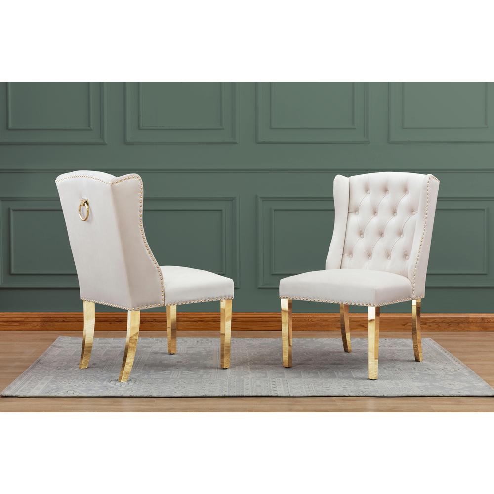 Tufted Velvet Upholstered Side Chairs, 4 Colors to Choose (Set of 2) - Cream 598. Picture 1