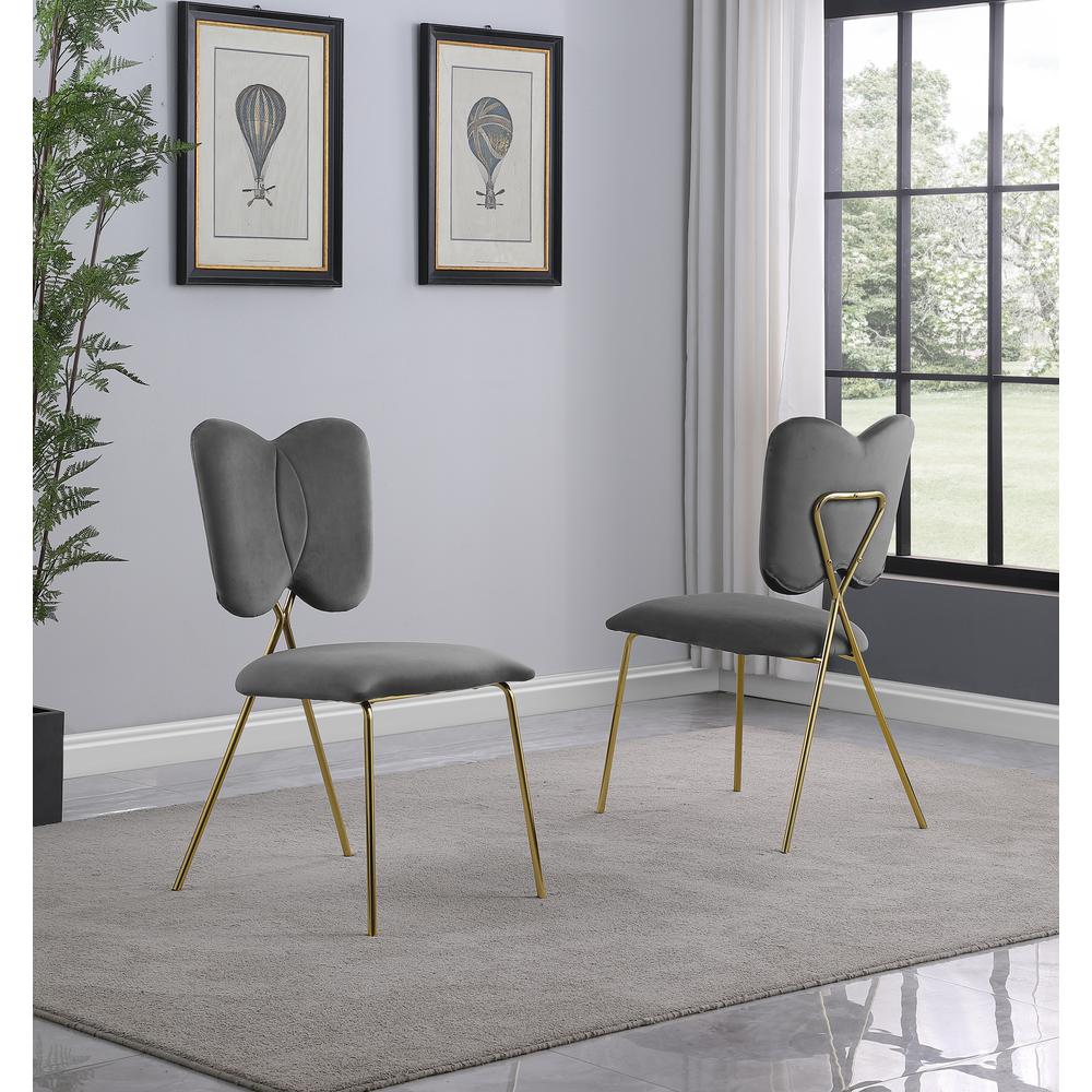 Set of 4, Dark Grey Velvet Guest Side Chair with Wingback, Chrome Gold. Picture 2