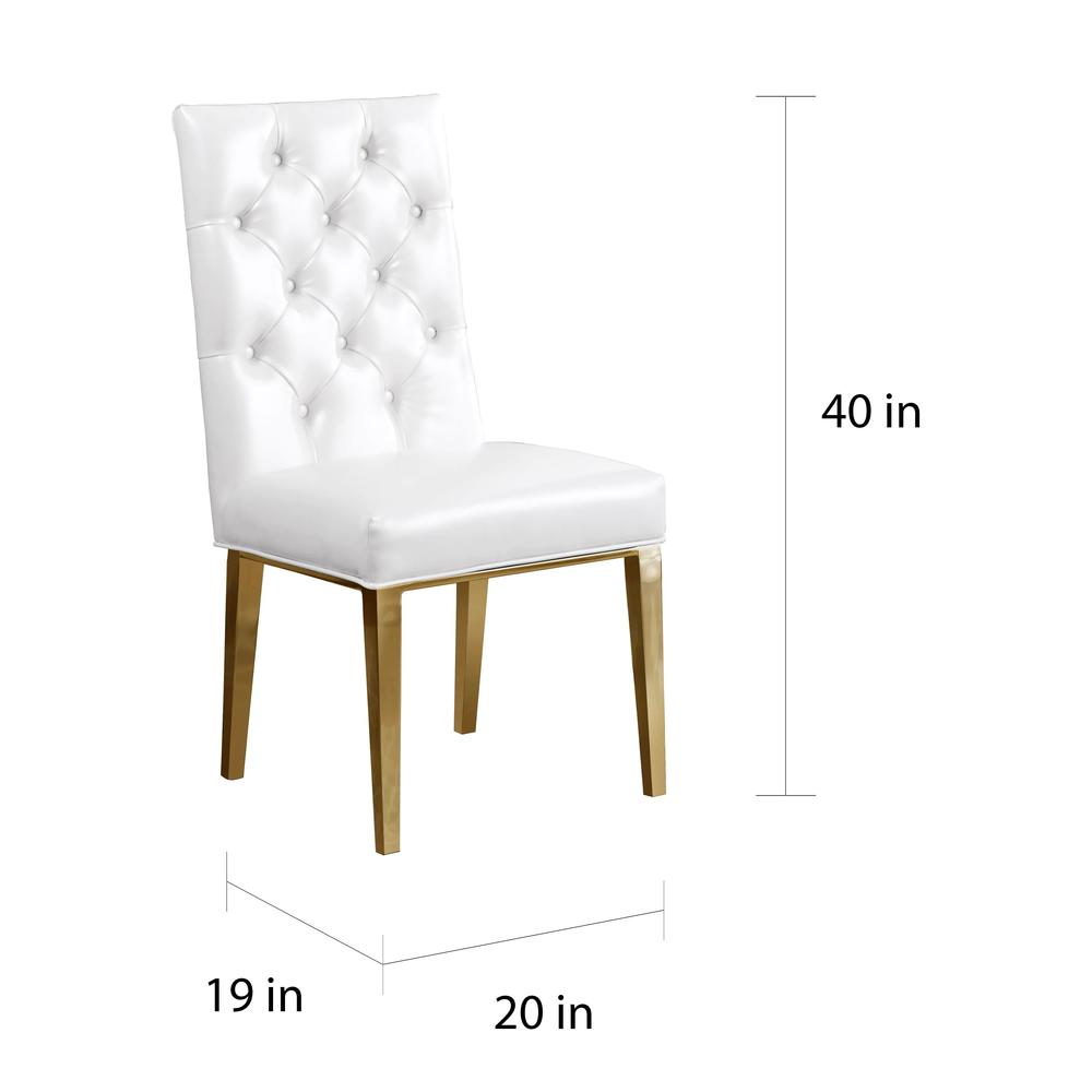 White Faux Leather Tufted Dining Side Chairs, Chrome Gold Legs - Set of 2. Picture 3