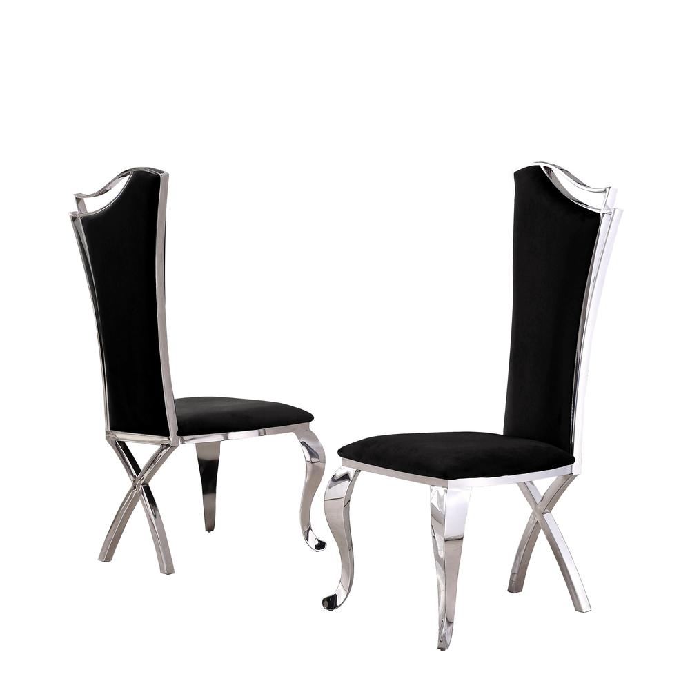 Classic 5pc Dining Set with Marble Top and Stainless Steel Base with Velvet Side Chairs. Picture 6