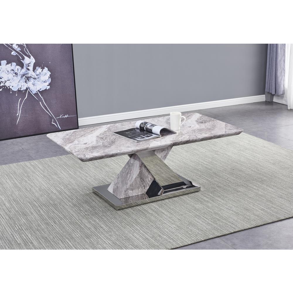 White Faux Marble Coffee Table w/Stainless Steel X-Base. Picture 1