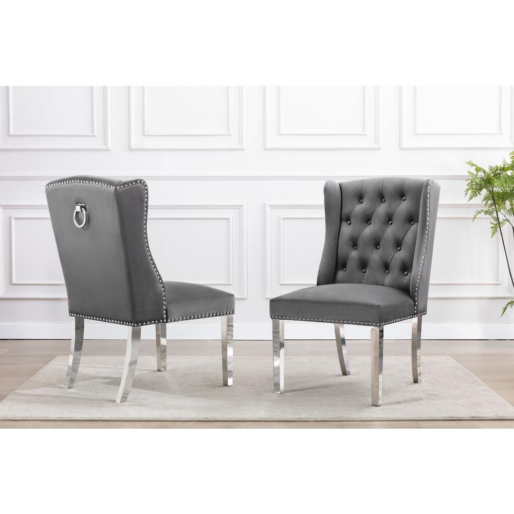 Tufted Velvet Upholstered Side Chairs, 4 Colors to Choose (Set of 2) - Dark grey 604. Picture 1