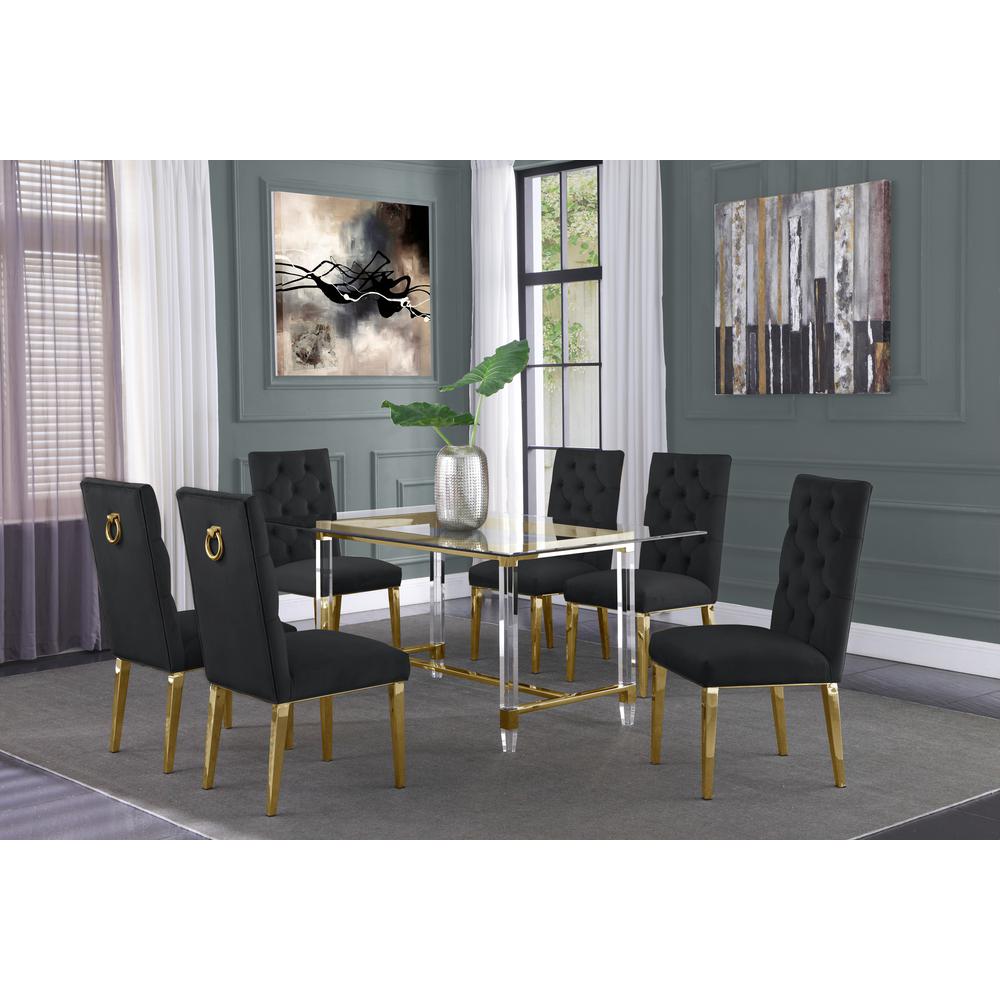 Acrylic Glass 7pc Gold Set Tufted Ring Chairs in Black Velvet. Picture 1