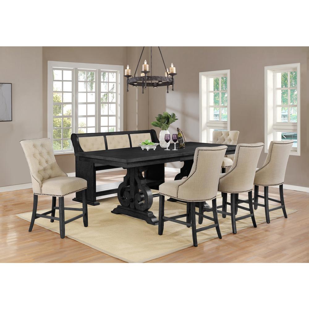 7pc Counter Height Extendable Dining Set, 5 Chairs & 1 Bench in Beige, Table w/Center 18" Leaf. Picture 1