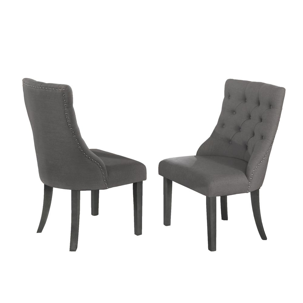 Classic Upholstered Side Chair Tufted in Linen Fabric w/Nailhead Trim **Set of 2**, Gray. Picture 1