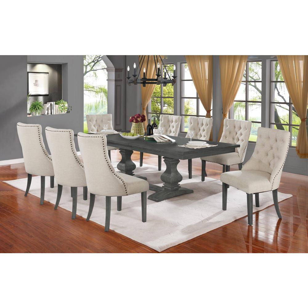 Classic 9pc Dining Set w/Uph Side Chairs Tufted & Naildhead Trim, Table w/Center 18" Leaf. Picture 1