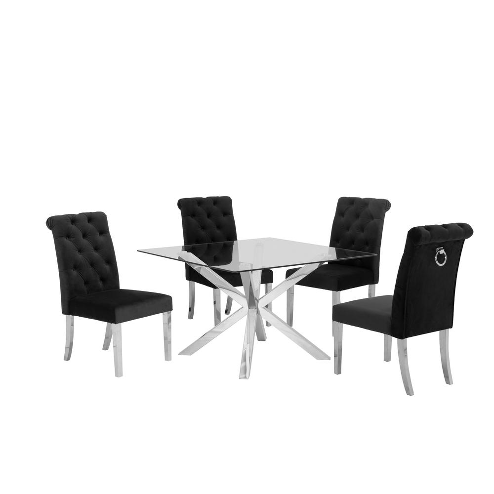 Stainless Steel 5 Piece Dining Set, Black Tufted Velvet 624. Picture 1