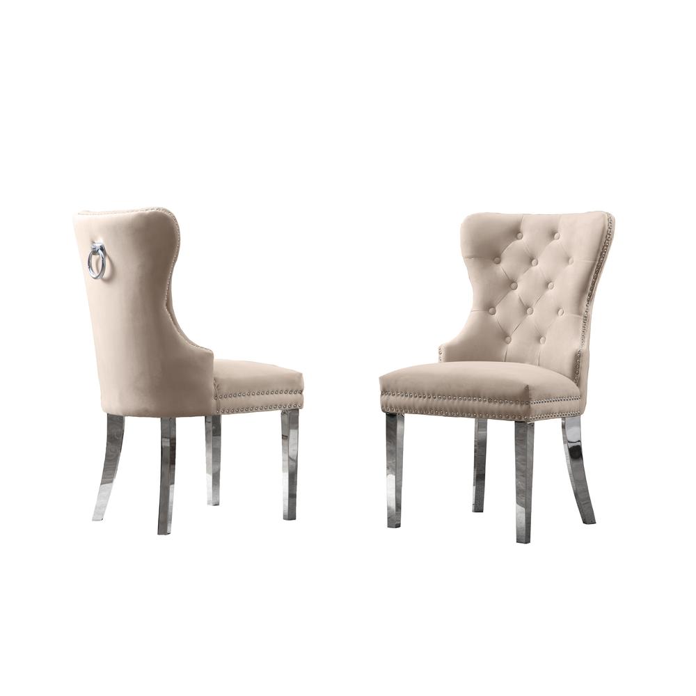 White Marble 5pc Set Tufted Wingback Chairs in Cream Velvet. Picture 6