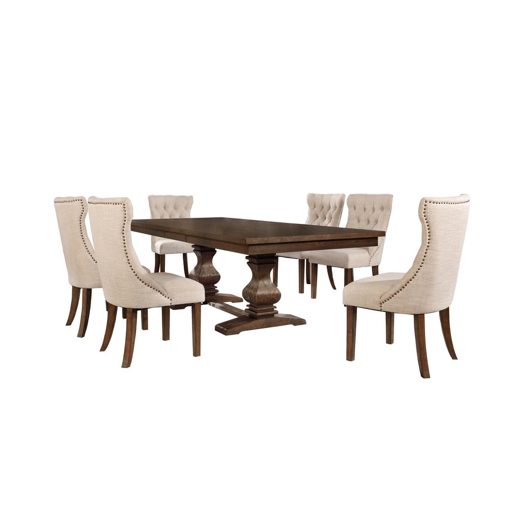 Classic 7pc Dining Set w/Uph Side Chairs Tufted & Naildhead Trim, Table w/Center 18" Leaf. Picture 2