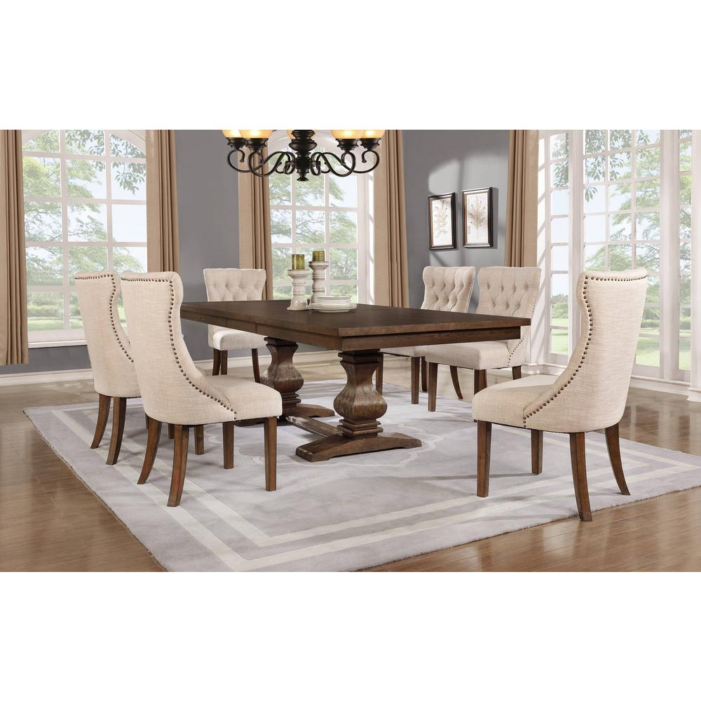 Classic 7pc Dining Set w/Uph Side Chairs Tufted & Naildhead Trim, Table w/Center 18" Leaf. Picture 1