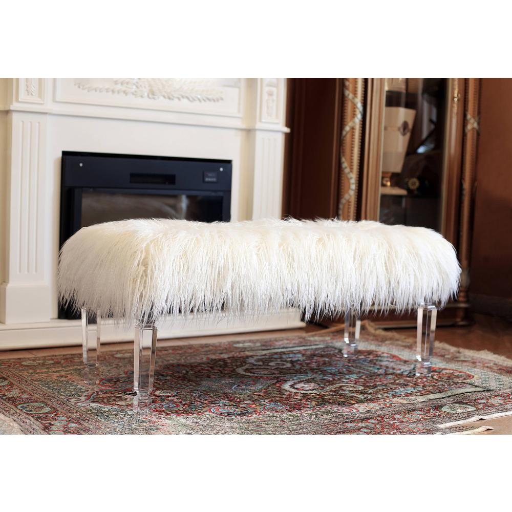 Fur Bench with Acrylic Legs. 2 Colors to Choose: White or Pink. Picture 2