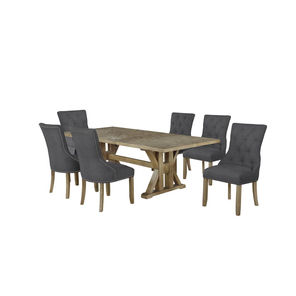 Classic 7pc Dining Set with Extendable Dining Table w/Center 24" Leaf and Uph Side Chairs Tufted & Nailhead Trim, Dark Grey. Picture 1