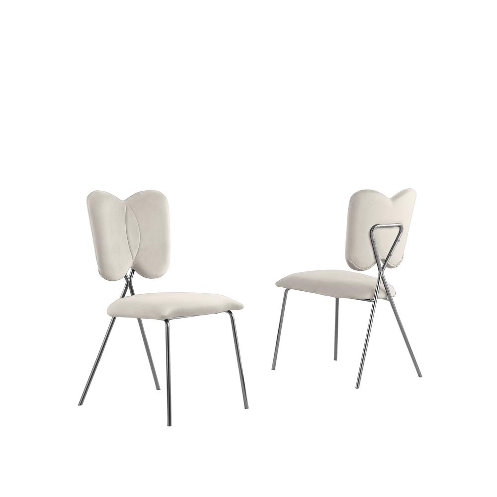 Set of 4, Cream Velvet Guest Side Chair with Wingback, Chrome. Picture 1