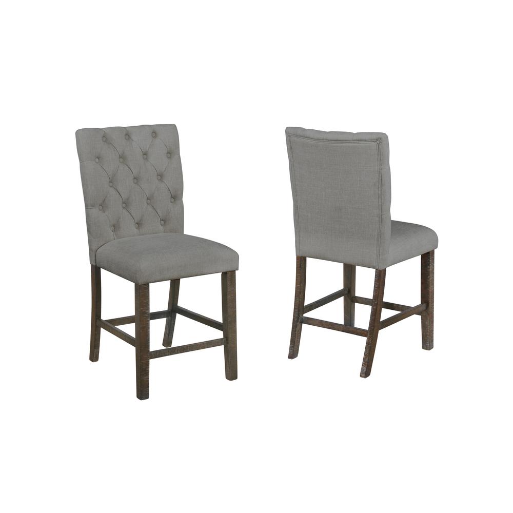 Classic Upholstered Dining Chairs Tufted in Linen Fabric  Set of 2, Dark Grey. Picture 1