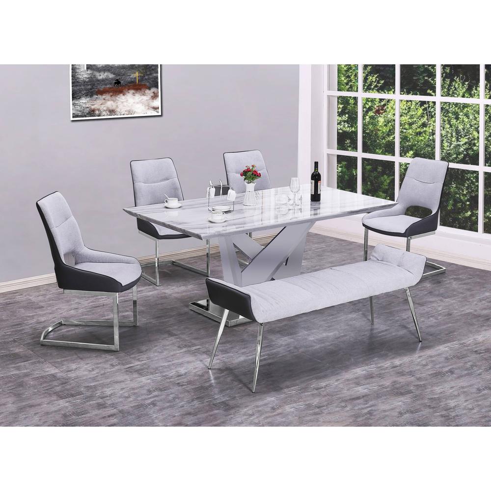 6PC Dining Set: 1 Faux Marble Top Dining Table, 4 Side Chairs, and 1 Bench. Picture 1