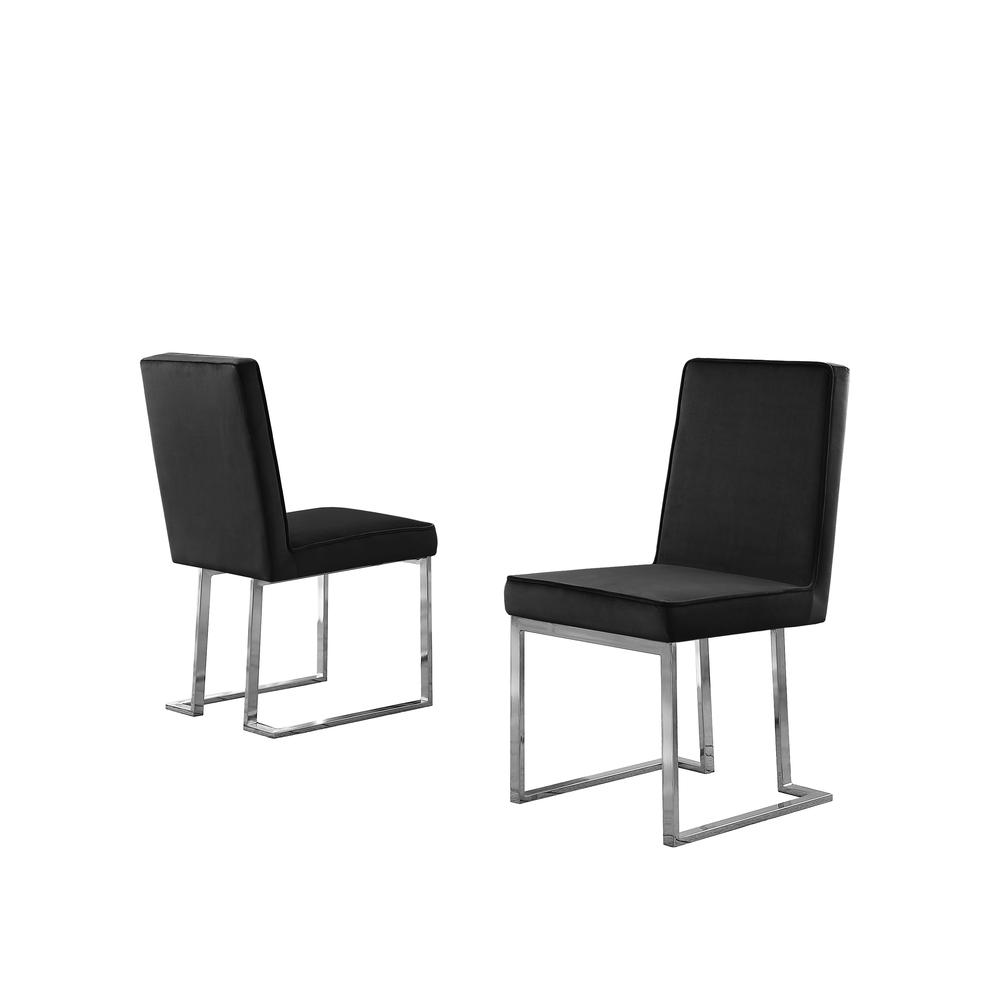 Black Velvet Upholstered Dining Side Chairs, Chrome Base, Set of 2. The main picture.