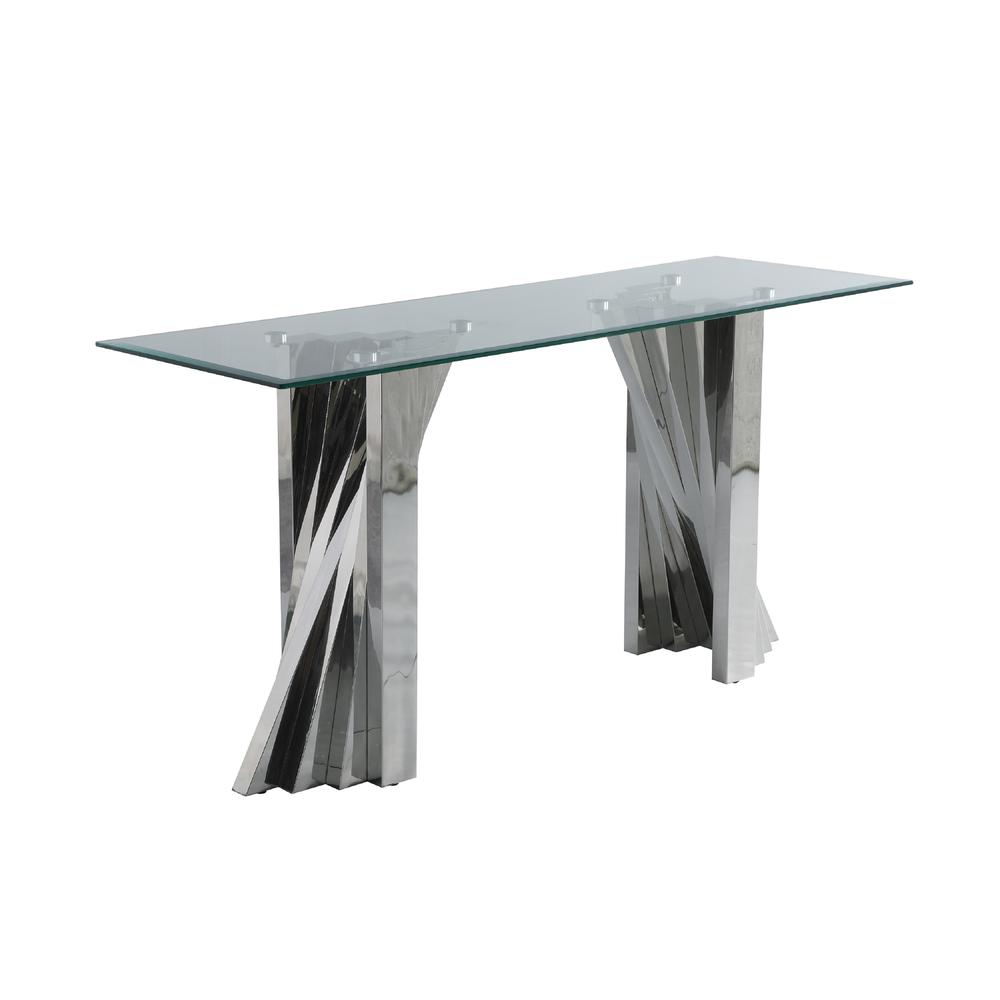 Glass Console Table with Stainless Steel Double Base. Picture 2