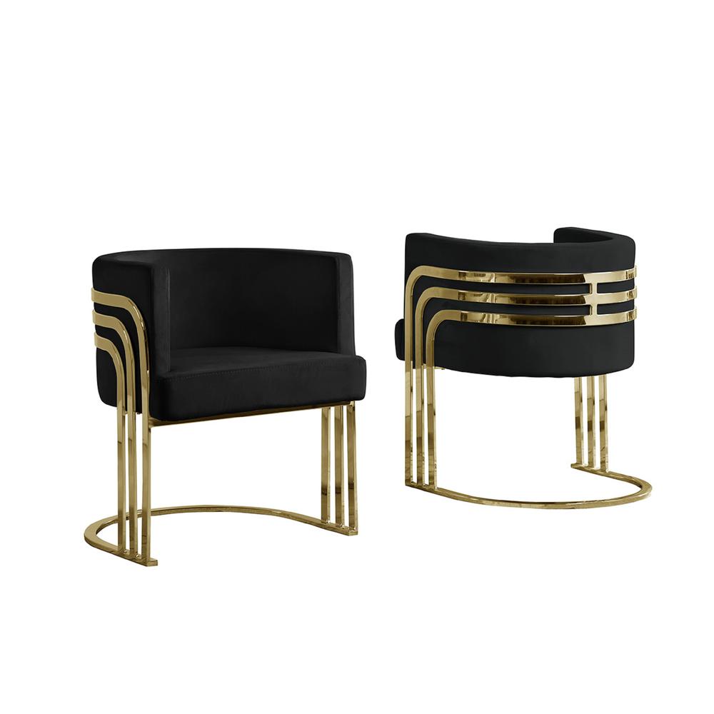 Single Velvet Barrel Chair, Golden Chrome Legs, Black. Picture 2