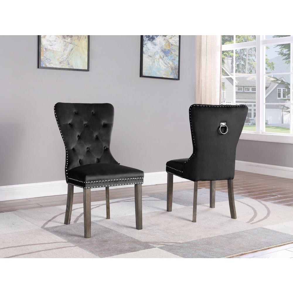 Black Velvet Tufted Dining Side Chair - Set of 2. The main picture.