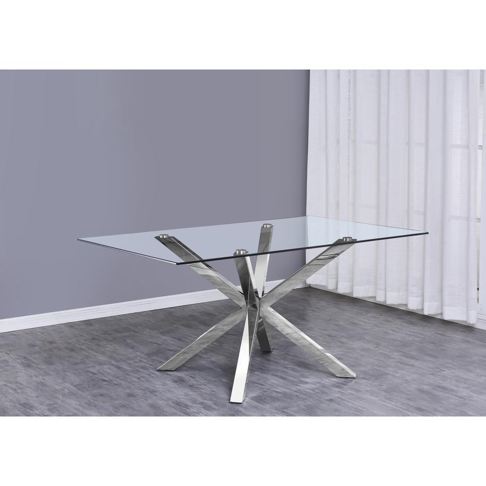 Classic Glass Top Dining Table with Silver Stainless Steel Base. Picture 1