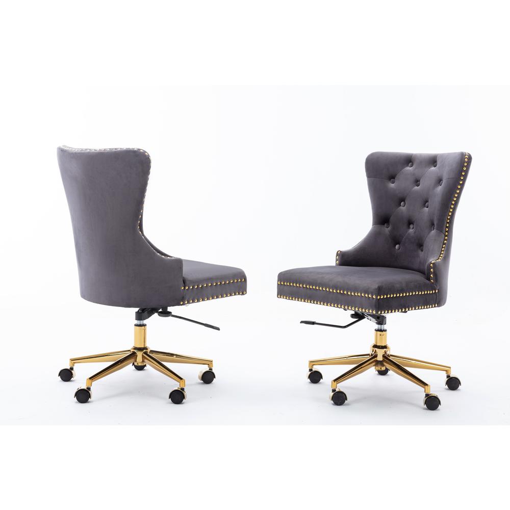 Tufted Velvet Upholstered Adjustable Wingback Chair, Gold Base, Dark Grey - Sinlge Only. Picture 2