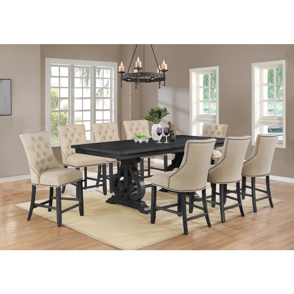 9pc Counter Height Extendable Dining Set, Table w/Center 18" Leaf - Beige. Picture 4