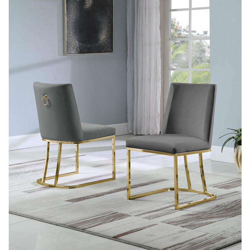 Velvet Upholstered Side Chair, Gold Color Legs, 4 Colors to Choose (Set of 2) - Dark Grey. Picture 2