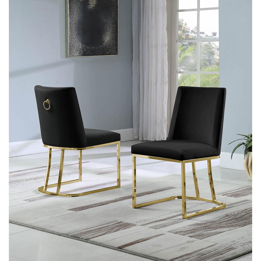 Velvet Upholstered Side Chair, Gold Color Legs, 4 Colors to Choose (Set of 2) - Black. Picture 1