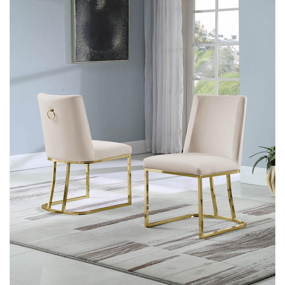 Velvet Upholstered Side Chair, Gold Color Legs, 4 Colors to Choose (Set of 2) - Beige. Picture 1