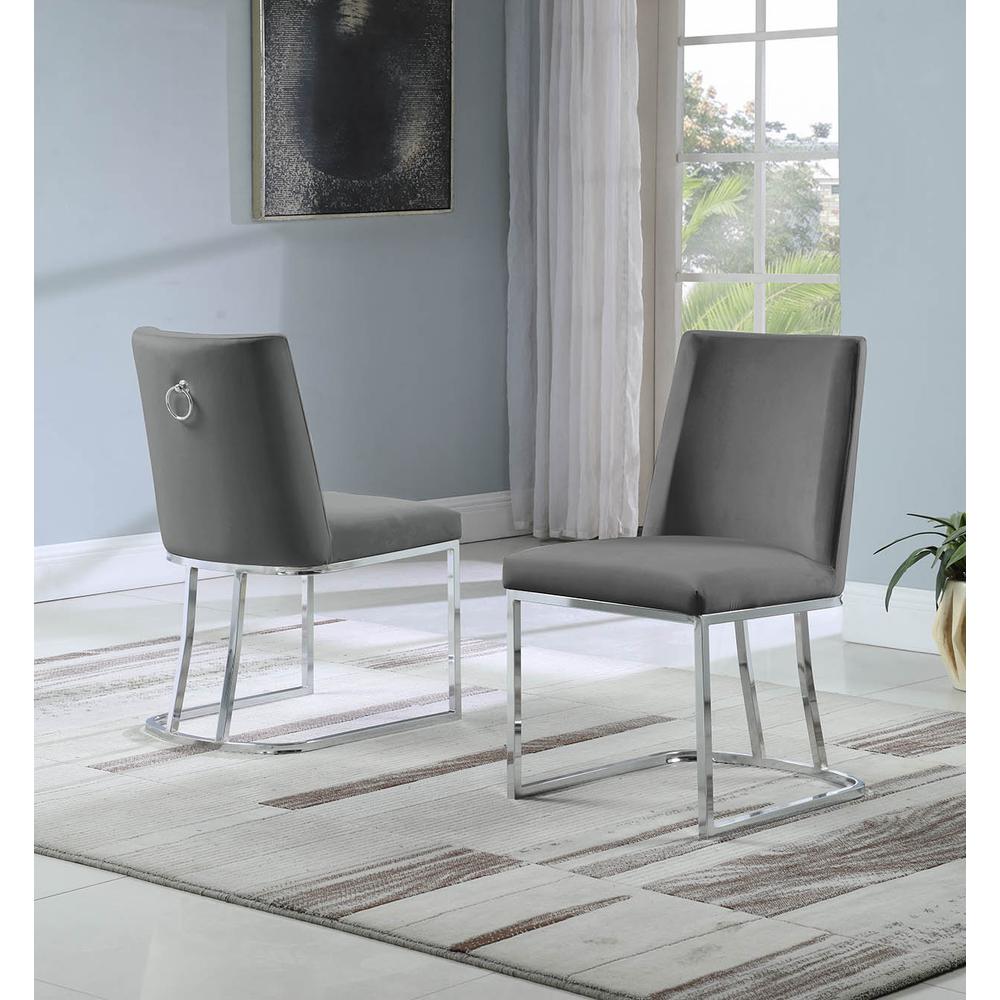 Velvet Upholstered Side Chair, Silver Color Legs, 4 Colors to Choose (Set of 2) - Dark Grey. Picture 1