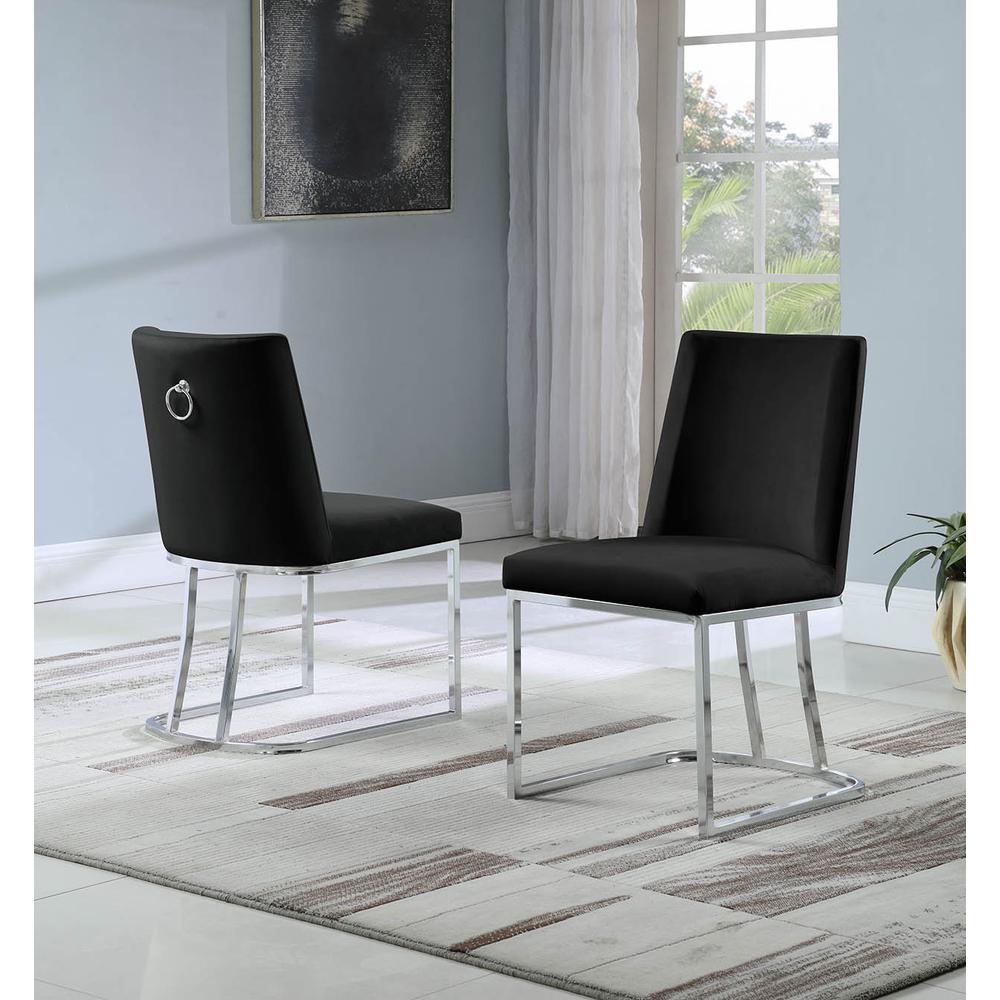 Velvet Upholstered Side Chair, Silver Color Legs, 4 Colors to Choose (Set of 2) - Black. Picture 1