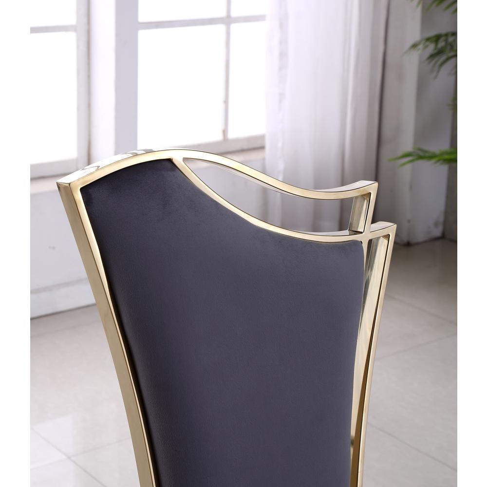 Velvet Side Chair Set of 2, Stainless Steel Gold Legs, Dark Gray. Picture 2